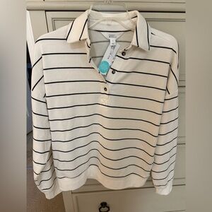Market & Spruce Striped Collared Knit Sweatshirt in White and Black